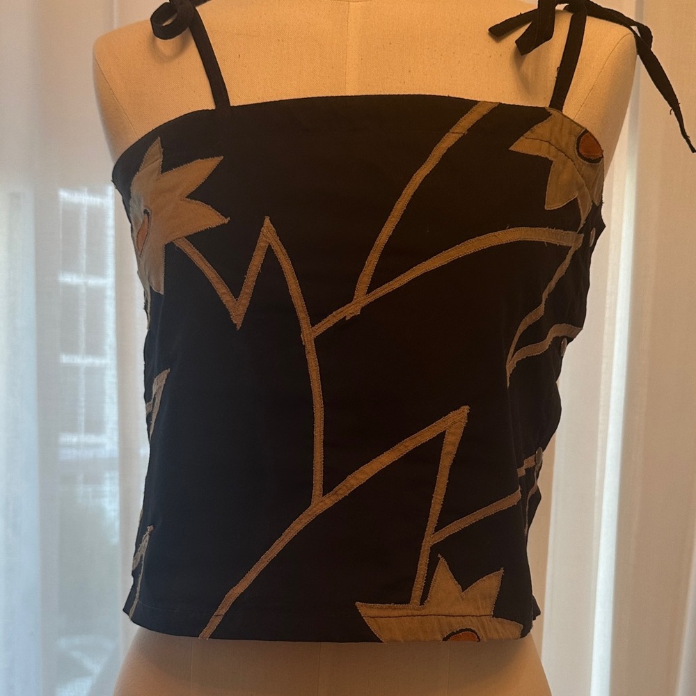 Elegant Black and Tan Camisole with Floral Design